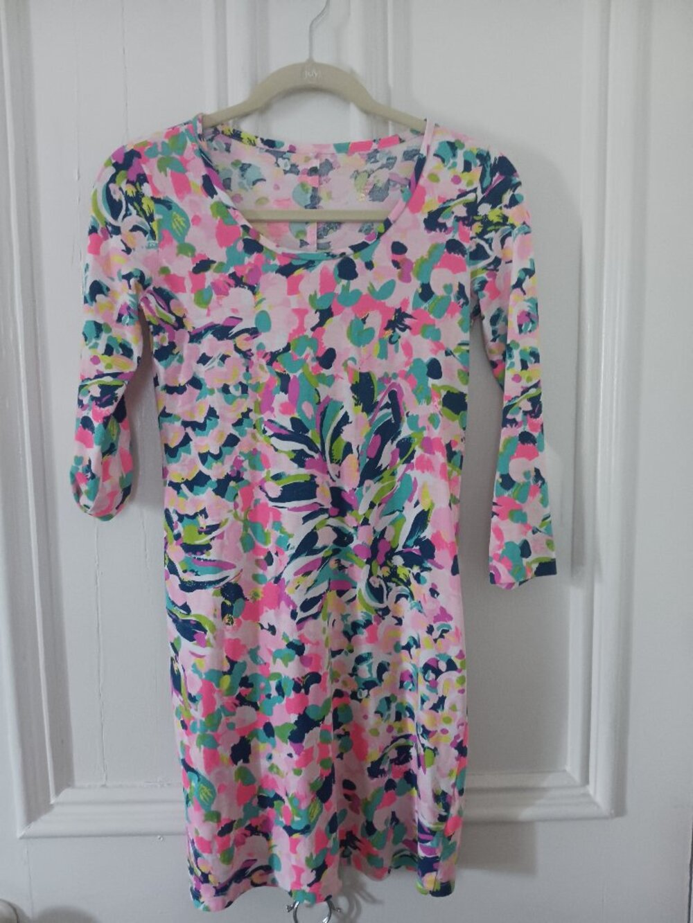 LILY PULITZER PIMA COTTON 3/4 SLEEVE DRESS WATERCOLOR